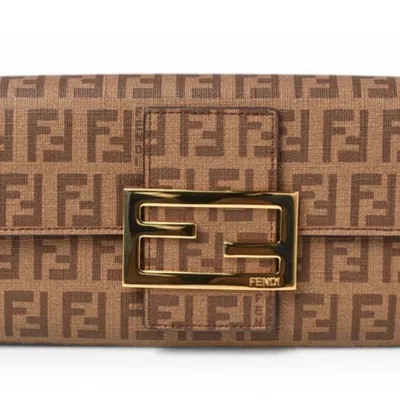 Pre-owned Fendi Zucca Beige Brown Zucca Long Wallet (bi-fold) () In Multi