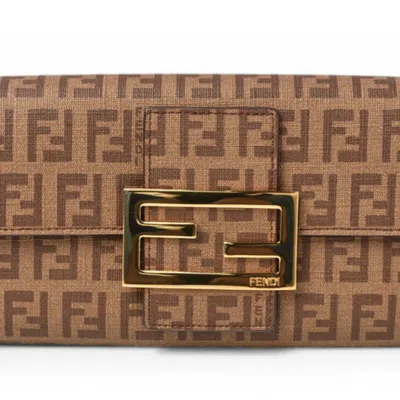Pre-owned Fendi Zucca Beige Brown Zucca Long Wallet (bi-fold) () In Multi