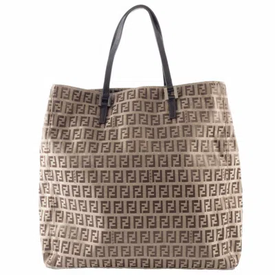 Pre-owned Fendi Zucca Beige Canvas Leather Handbag Tote Bag () In Sand