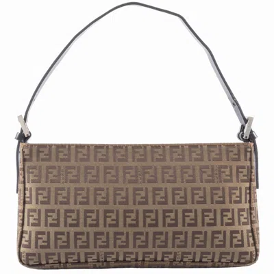 Pre-owned Fendi Zucca Beige Canvas Leather Shoulder Bag () In Sand