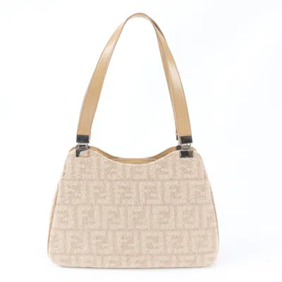 Pre-owned Fendi Zucca Beige Leather Canvas Handbag Shoulder Bag () In Sand