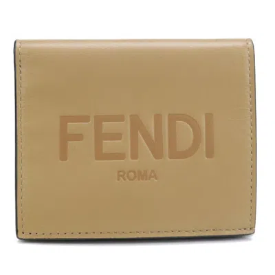 Pre-owned Fendi Zucca Beige Leather Wallet (bi-fold) () In Sand