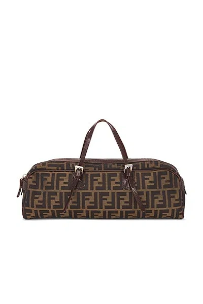 Pre-owned Fendi Zucca Belted Boston Bag In Brown