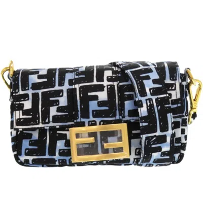 Pre-owned Fendi Zucca Black Blue Nylon Shoulder Bag () In Multi