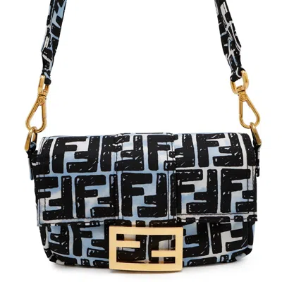 Pre-owned Fendi Zucca Black Blue Nylon Shoulder Bag Sling Bag ()