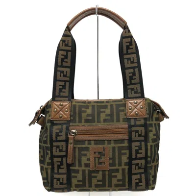 Pre-owned Fendi Zucca Black Brown Canvas Handbag Tote Bag () In Black, Brown