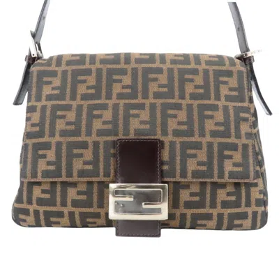 Pre-owned Fendi Zucca Black Brown Canvas Leather Shoulder Bag () In Black, Brown