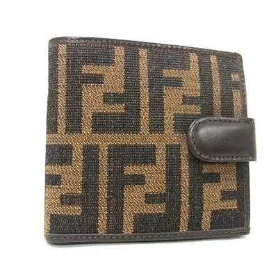 Pre-owned Fendi Zucca Black Brown Canvas Leather Wallet (bi-fold) () In Multi