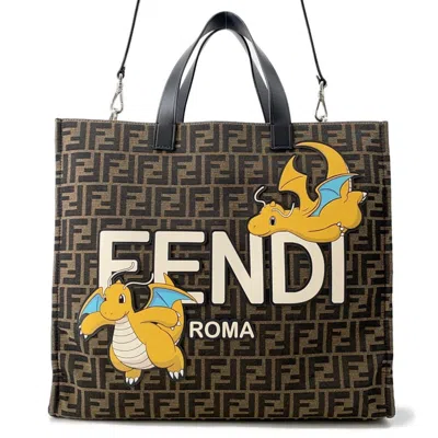 Pre-owned Fendi Zucca Black Brown Canvas Shoulder Bag Tote Bag () In Multi