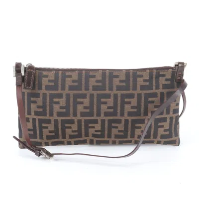 Pre-owned Fendi Zucca Black Brown Leather Canvas Shoulder Bag () In Multi