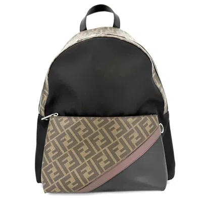 Pre-owned Fendi Zucca Black Brown Nylon Leather Backpack () In Black, Brown