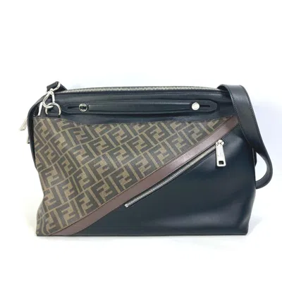 Pre-owned Fendi Zucca Black Brown Pvc Briefcase Handbag Shoulder Bag () In Multi