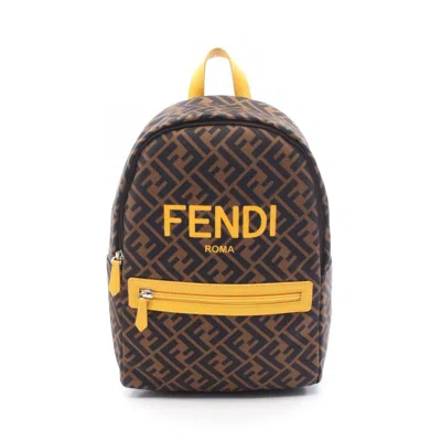 Pre-owned Fendi Zucca Black Brown Yellow Nylon Leather Backpack ()
