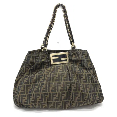 Pre-owned Fendi Zucca Black Brown Zucca Canvas Leather Tote Bag () In Multi