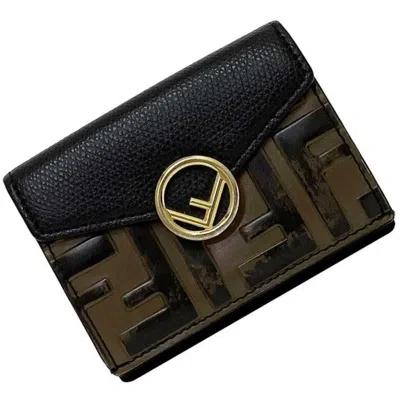 Pre-owned Fendi Zucca Black Brown Zucca Wallet (tri-fold) () In Black, Brown