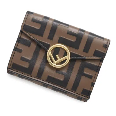Pre-owned Fendi Zucca Black Brown Zucca Wallet (tri-fold) () In Multi