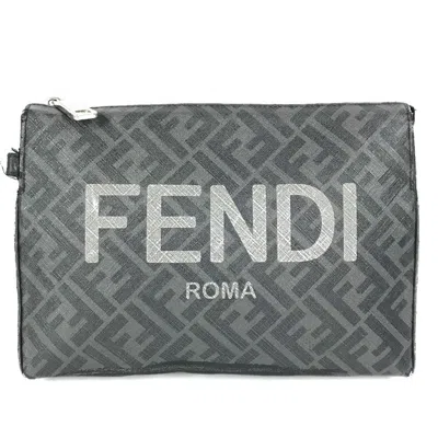 Pre-owned Fendi Zucca Black Gray Pvc Leather Clutch Bag ()