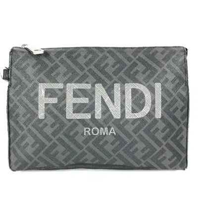 Pre-owned Fendi Zucca Black Gray Pvc Leather Clutch Bag () In Black, Gray