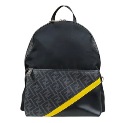 Pre-owned Fendi Zucca Black Gray Yellow Nylon Leather Backpack ()