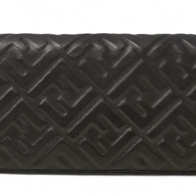 Pre-owned Fendi Zucca Black Leather Long Wallet (bi-fold) ()