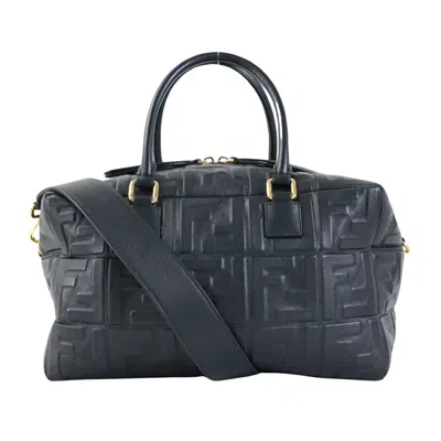 Fendi Zucca Black Leather Shoulder Bag ()