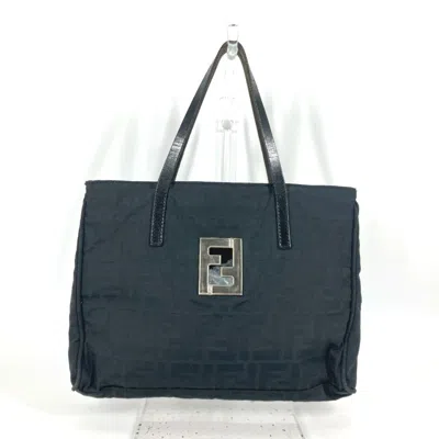 Pre-owned Fendi Zucca Black Nylon Leather Handbag Tote Bag ()