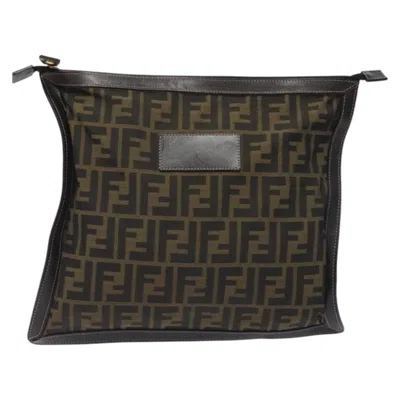 Pre-owned Fendi Zucca Brown Canvas Clutch Bag ()