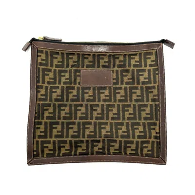 Pre-owned Fendi Zucca Brown Canvas Clutch Bag ()