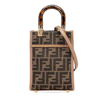 Pre-owned Fendi Zucca Brown Canvas Leather Handbag Shoulder Bag ()