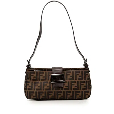 Pre-owned Fendi Zucca Brown Canvas Leather Handbag Shoulder Bag ()