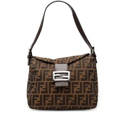 Pre-owned Fendi Zucca Brown Canvas Leather Handbag Shoulder Bag ()