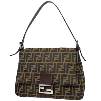 Pre-owned Fendi Zucca Brown Canvas Leather Handbag Shoulder Bag ()