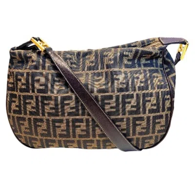 Pre-owned Fendi Zucca Brown Canvas Leather Handbag Shoulder Bag ()