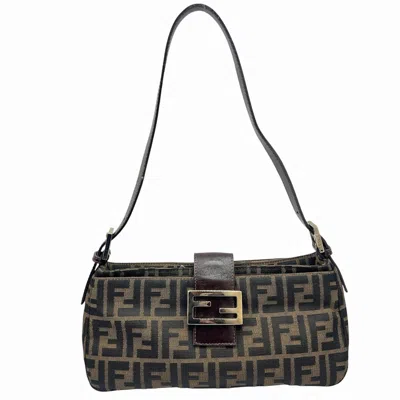 Pre-owned Fendi Zucca Brown Canvas Leather Handbag Shoulder Bag ()