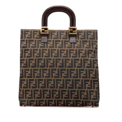 Pre-owned Fendi Zucca Brown Canvas Leather Handbag Tote Bag ()