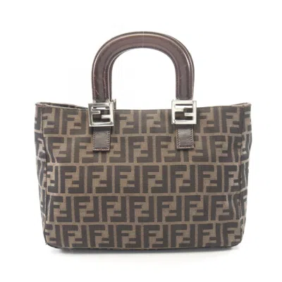 Pre-owned Fendi Zucca Brown Canvas Leather Handbag Tote Bag ()
