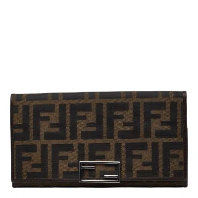 Pre-owned Fendi Zucca Brown Canvas Leather Long Wallet (bi-fold) ()
