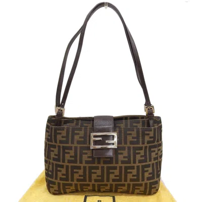 Pre-owned Fendi Zucca Brown Canvas Leather Shoulder Bag ()