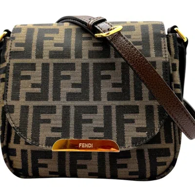 Pre-owned Fendi Zucca Brown Canvas Leather Shoulder Bag ()