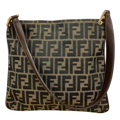 Pre-owned Fendi Zucca Brown Canvas Leather Shoulder Bag ()