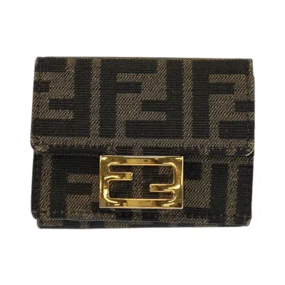 Pre-owned Fendi Zucca Brown Canvas Leather Wallet (bi-fold) ()