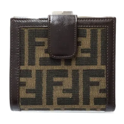 Pre-owned Fendi Zucca Brown Canvas Leather Wallet (bi-fold) ()