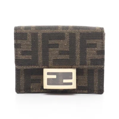 Fendi Zucca Brown Canvas Leather Wallet (tri-fold)