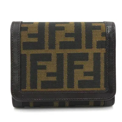 Pre-owned Fendi Zucca Brown Canvas Leather Wallet (tri-fold) ()