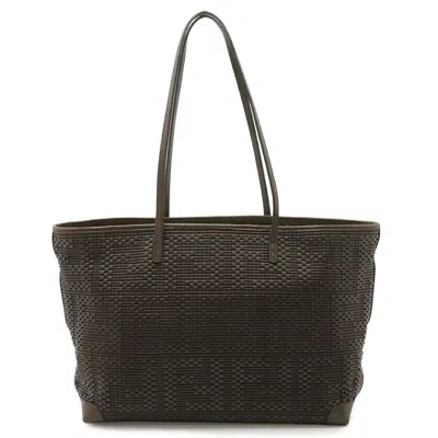 Pre-owned Fendi Zucca Brown Dark Brown Leather Shoulder Bag Tote Bag ()