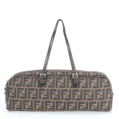 Pre-owned Fendi Zucca Brown Leather Canvas Handbag Tote Bag ()