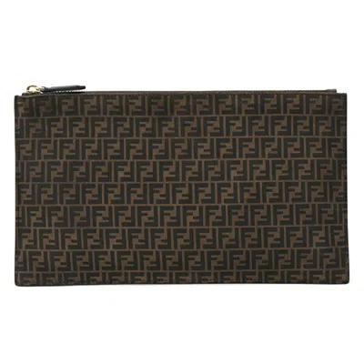Pre-owned Fendi Zucca Brown Leather Clutch Bag ()