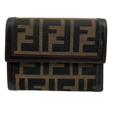 Pre-owned Fendi Zucca Brown Leather Wallet (tri-fold) ()
