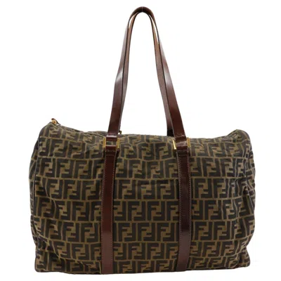 Pre-owned Fendi Zucca Brown Nylon Canvas Boston Bag ()