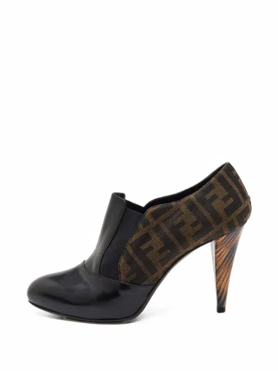 Pre-owned Fendi Zucca Canvas Ankle Boots In Black
